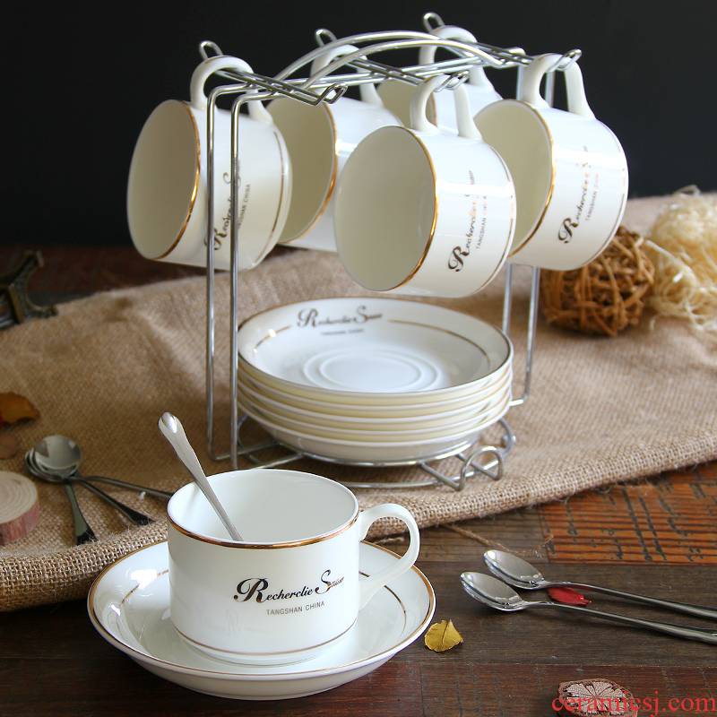 European coffee cup suit creative ceramic ipads China gold and silver and coffee cup 6 cups woolly disc ladle with shelves