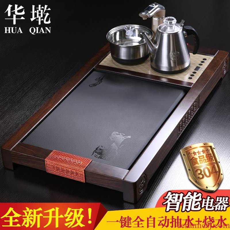 China Qian hua limu tea tray was sharply stone tea sea drainage type four unity ebony wood tea black stone tea table