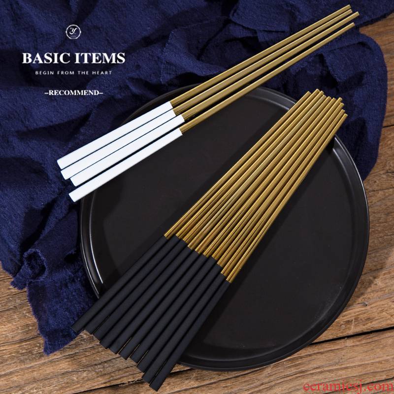 Western - style stainless steel tableware 304 chopsticks a pair of black and white handle chopsticks mouldproof sifang gold chopsticks
