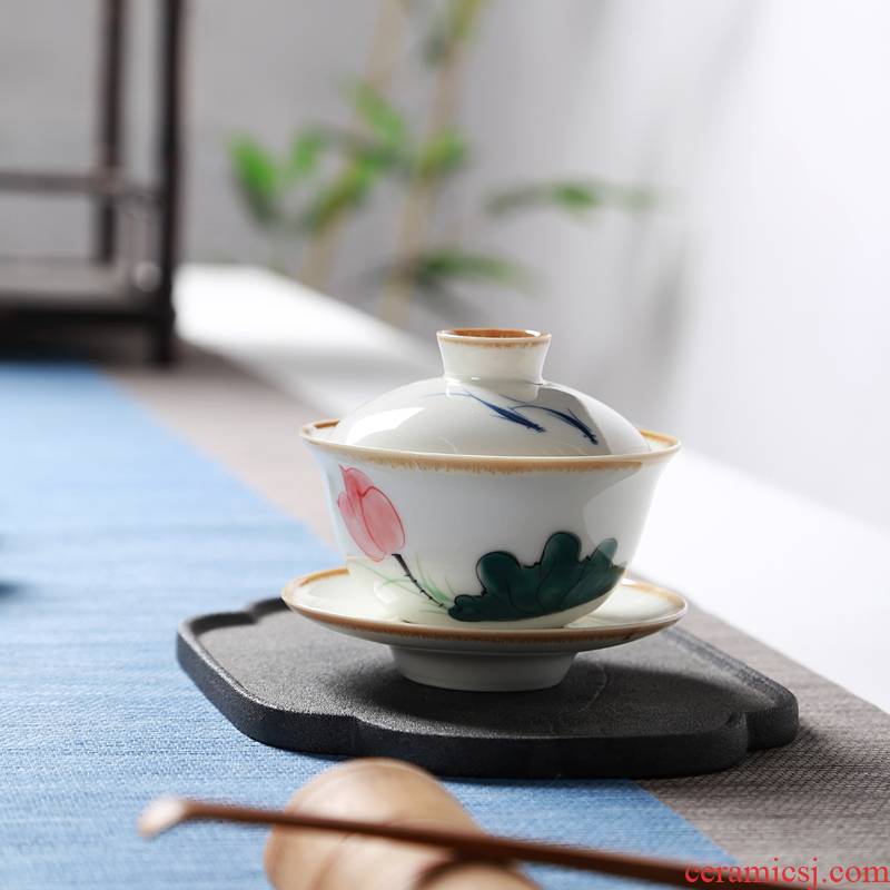 Hong bo acura hand - made Dutch wind tureen large three worship bowl tea bowl of ceramic tea for tea cups