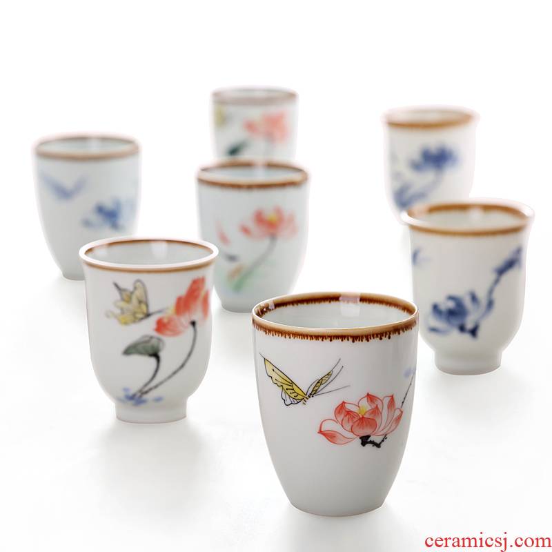 Hong bo acura hand - made lotus wind kung fu ceramic cups sample tea cup masters cup small tea masterpieces of blue and white porcelain tea set