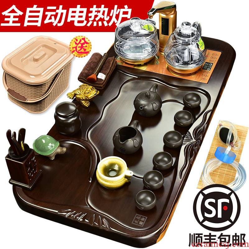 The beginning day, annatto tea kungfu tea set suit black sandal wood tea tray tea table four one automatic glass furnace