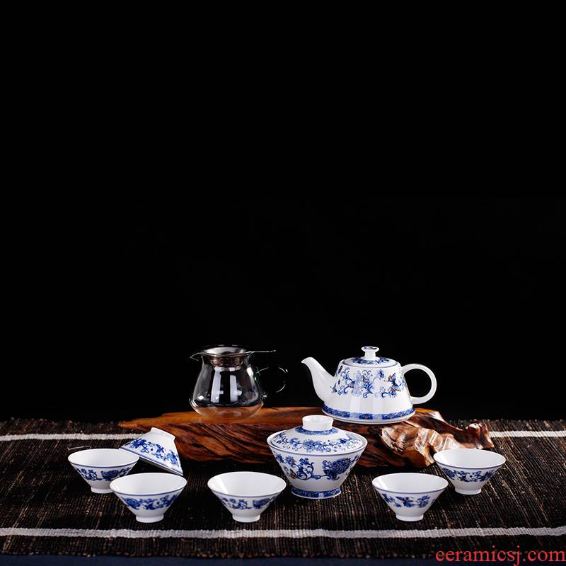 Porcelain, jingdezhen Porcelain ceramic kung fu hat to tea tea set the whole outfit tureen glass teapot tea cups
