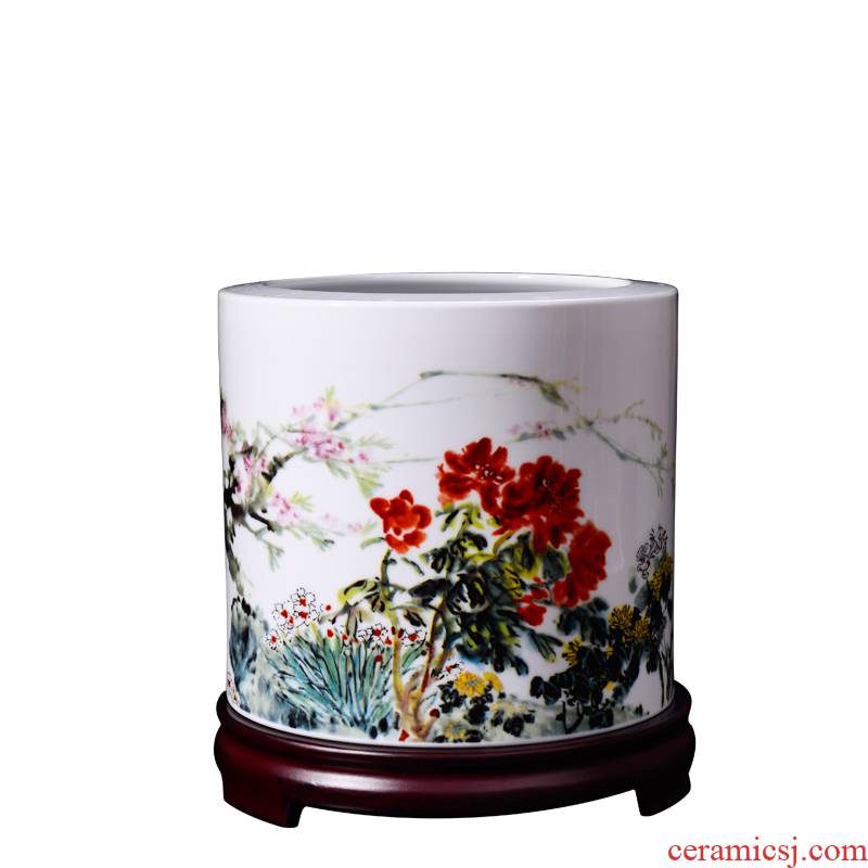 Porcelain, jingdezhen ceramic large hair brush pot qunfang bloom creative decorations desktop furnishing articles storage tank