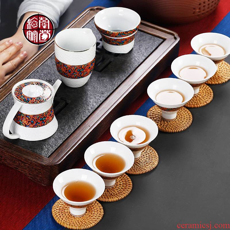 Kung fu tea set 6 only ceramic fair keller cups lid to use home sitting room imitation Chinese lacquer tea set