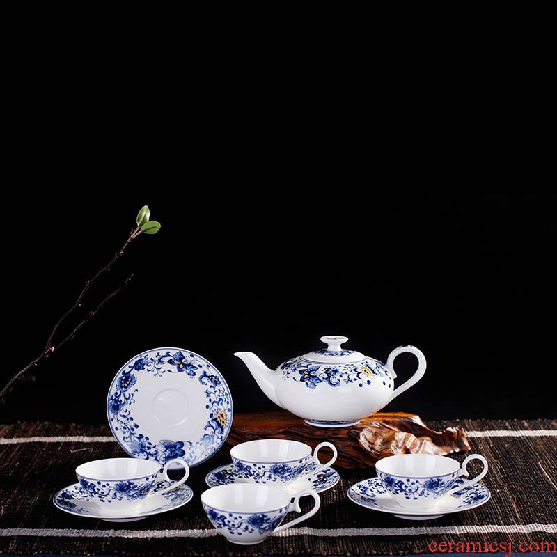 Porcelain, jingdezhen ceramic creative tea set and blue and white fashion suits for about nine riches and honor peony lady bag mail the teapot