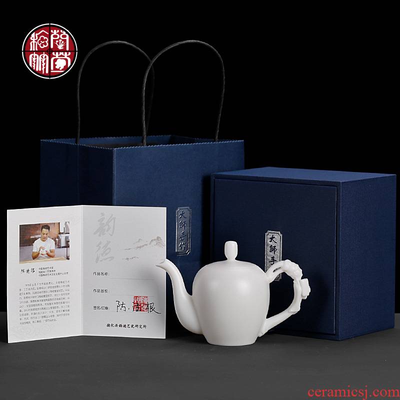 De - gen Chen, a high - white narrow beauty pot'm white porcelain ceramic teapot from pure manual element suet jade single pot