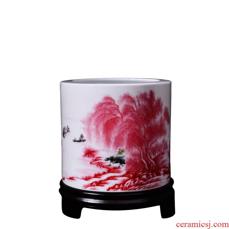 Porcelain, jingdezhen ceramics creative landscape jiangnan large hair brush pot desktop furnishing articles household good arts and crafts