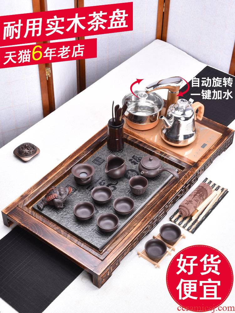 HaoFeng ceramic tea set of household solid wood sharply stone tea tray tea tray induction cooker purple sand teapot teacup