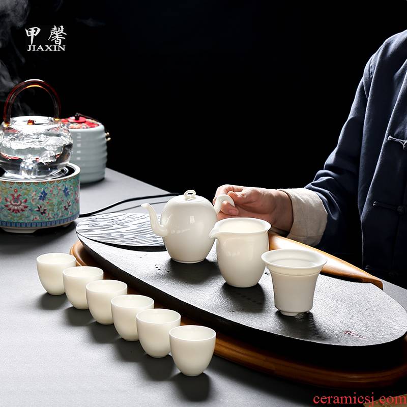 JiaXin sharply stone tea tray dehua white porcelain kung fu tea set suit household contracted to grasp bamboo stone tea table