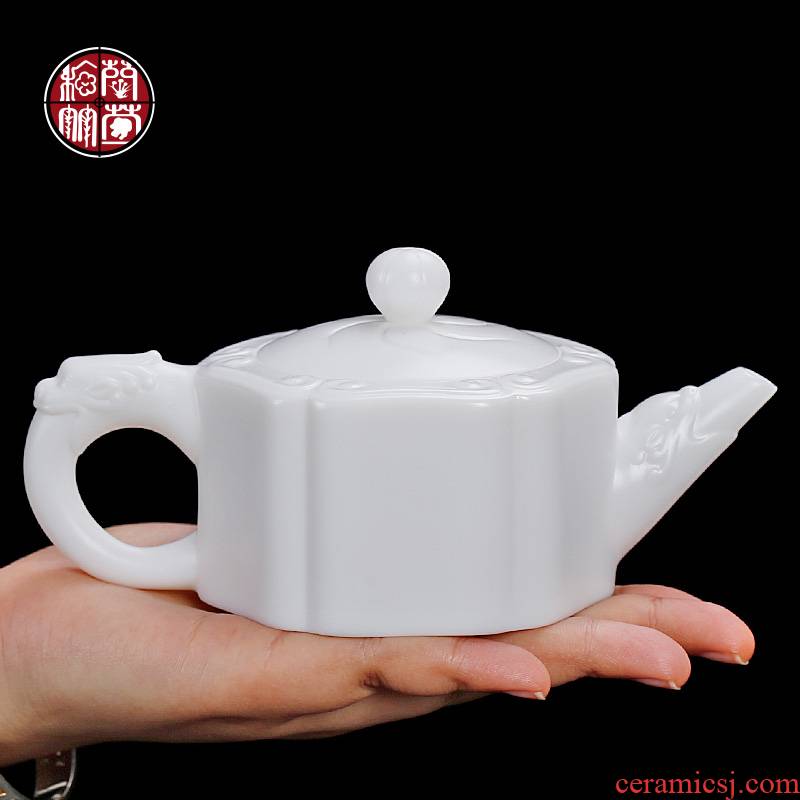 De - gen Chen dehua white porcelain teapot kunfu tea suet jade porcelain tea set a single ceramic tea white jade ruyi pot