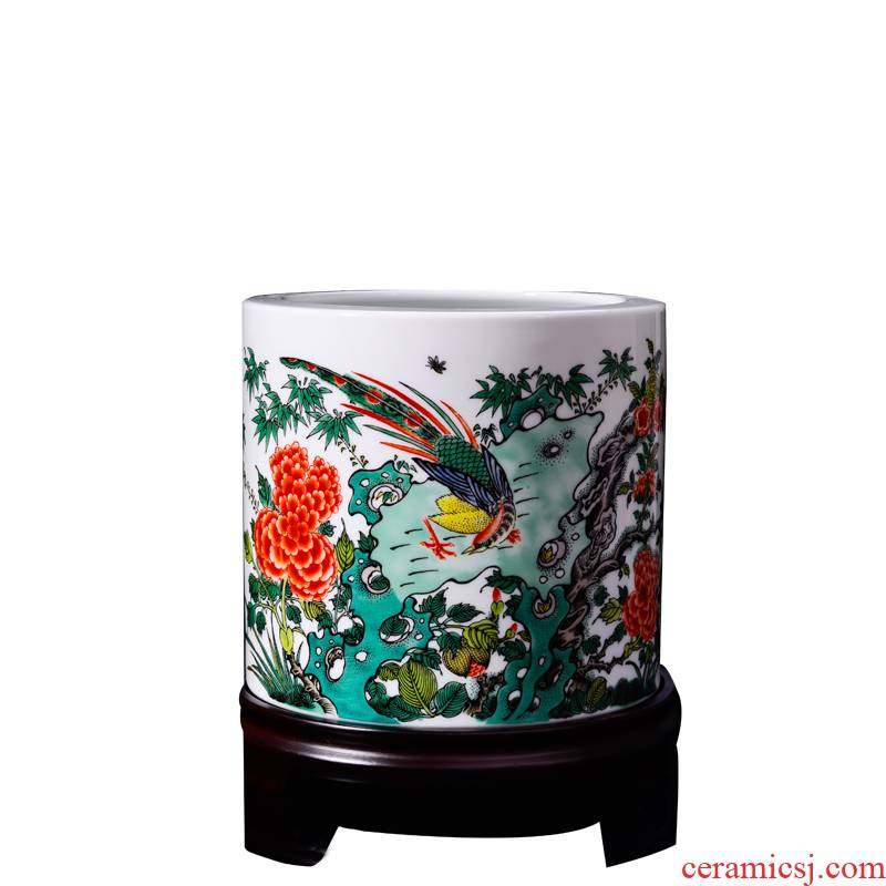 Porcelain, jingdezhen ceramic wool brush pot office supplies LanGuoHua icing on the cake bird large double ninth festival gift