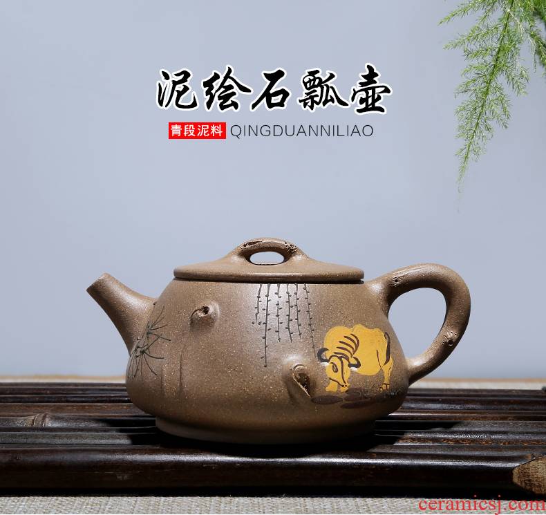 Mingyuan tea pot of yixing are it by pure checking made green period of mud stone gourd ladle pot of kung fu tea pot