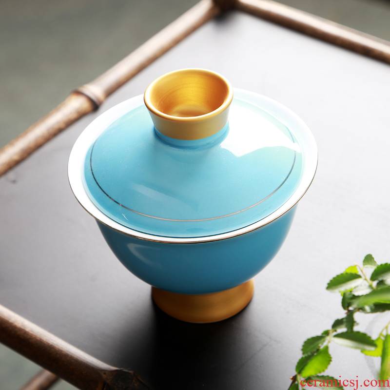 Hong bo love gourmet rainbow tureen beauty shoulder CiHu teapot three bowls of kung fu tea set