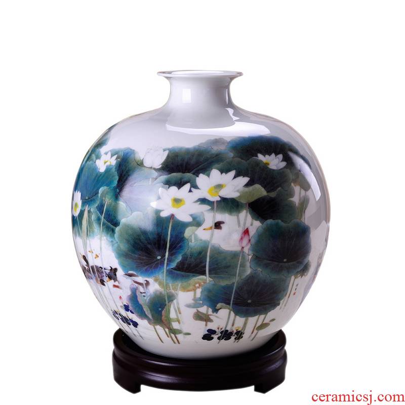 Jingdezhen ceramic vases, Chinese modern arts and crafts porcelain lotus furnishing articles YuJiGao fragrant lotus duck fat sitting room adornment