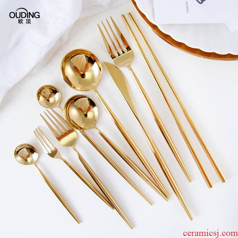 Podcast 304 mirror gold western knife and fork spoon steak knife and fork cutlery dessert fork spoon, coffee spoon, chopsticks