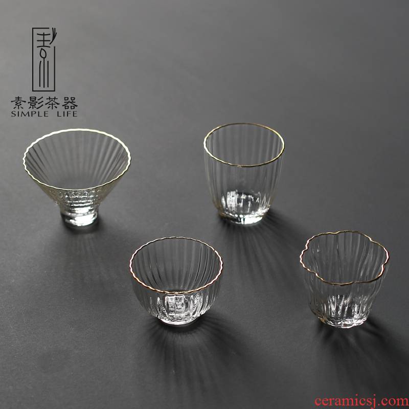 Plain film Japanese paint sample tea cup cup heat - resistant glass kung fu tea set individual cup of vertical stripes hat to CPU