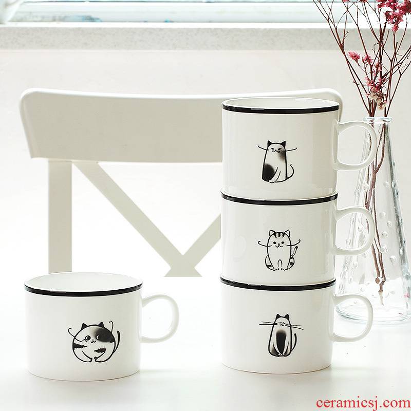 Japanese contracted ipads China mugs of coffee milk cup of dog and cat to express it in picking cup ceramic drinking cups