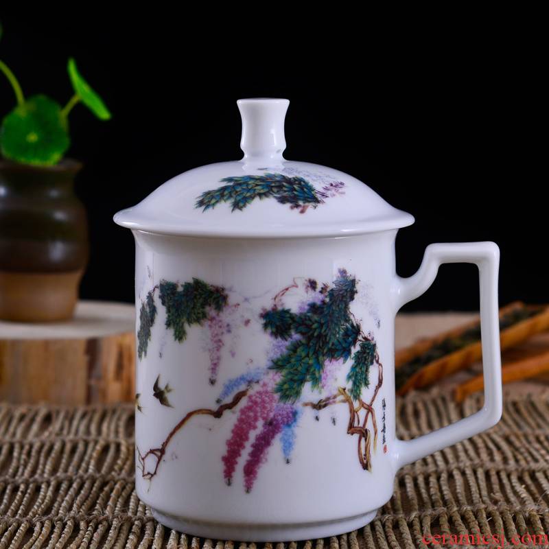 Jingdezhen porcelain, ceramic tea cup with lid cup home master single cup small pastel large office