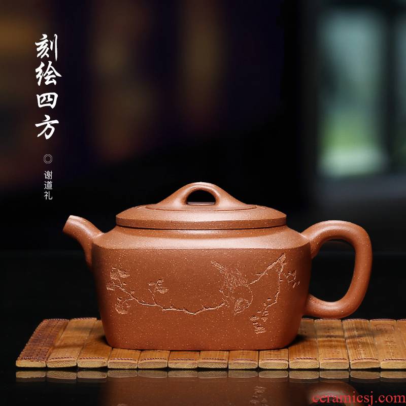 Mingyuan tea pot of yixing masters are it pure manual undressed ore down slope mud carved four party kung fu tea set the teapot