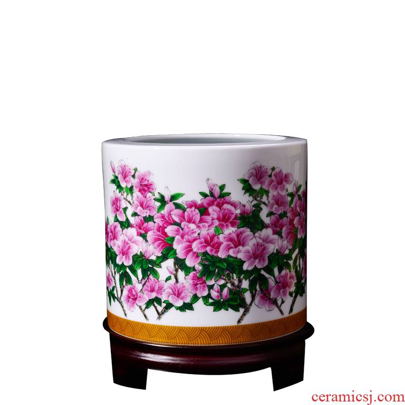 Porcelain, jingdezhen ceramic desktop furnishing articles of handicraft large brush pot azalea Chinese office decoration