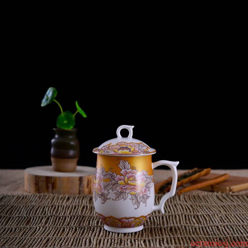 Ruixiang double insulation porcelain, jingdezhen ceramics local tyrants golden tea cup with cover master single cups of tea cups