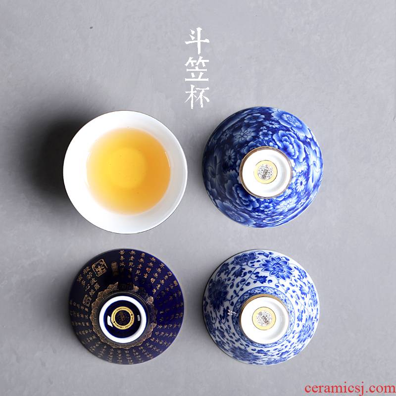Hong bo the best blue and white porcelain hat to kung fu tea cups ceramic sample tea cup lamp that pu 'er tea is red tea cups
