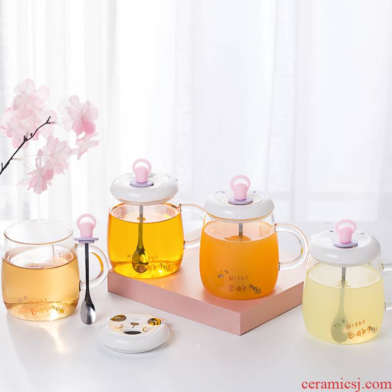 Royal he contracted small pure and fresh and creative express it in transparent glass with cover heat - resistant glass milk a cup of flower tea for breakfast
