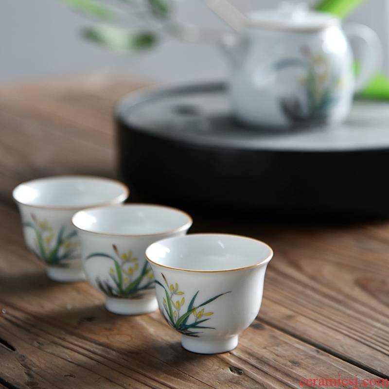 Hong bo fine jade porcelain sample tea cup celadon teacup product of ceramic masters cup suet white individual cup of kung fu tea set