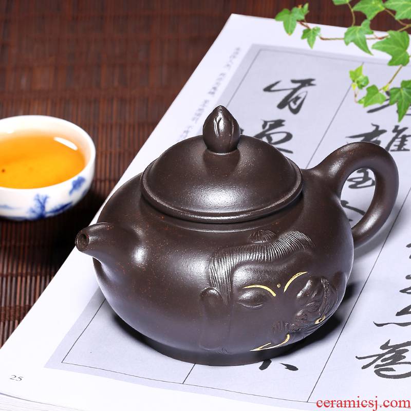 Mingyuan tea pot are it pure manual undressed ore, black gold sand lianxiang zen edge yixing teapot kung fu tea set