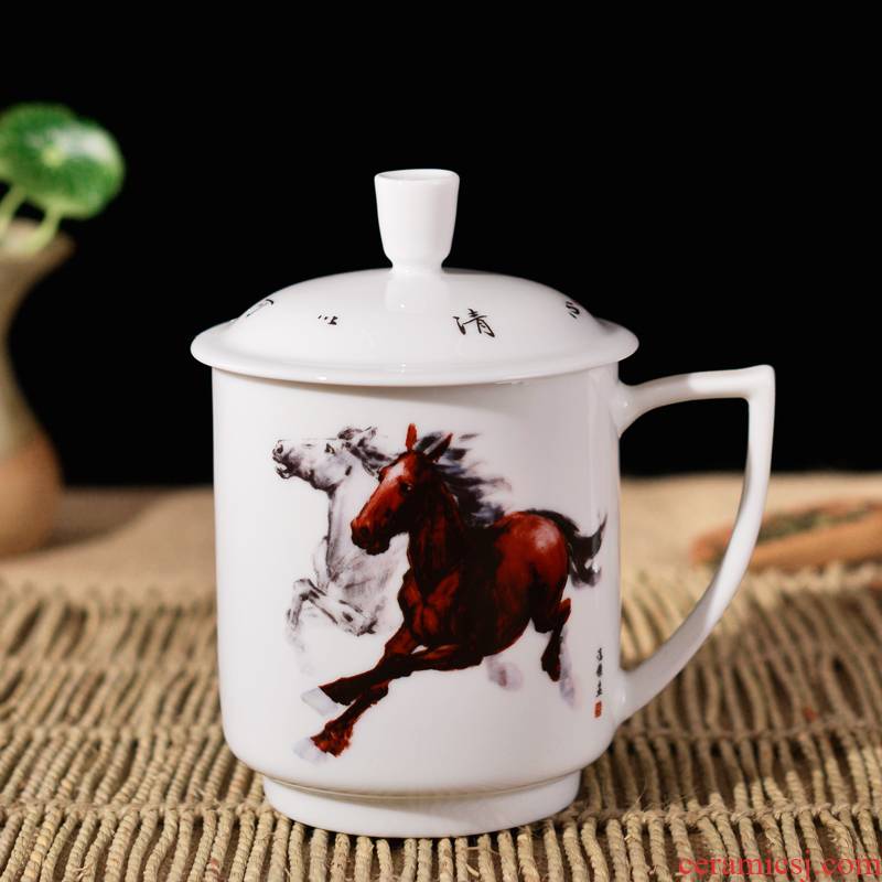 Jingdezhen ceramic cups with cover office household porcelain cups rat ox tiger snake horses sheep monkey chicken dogs"