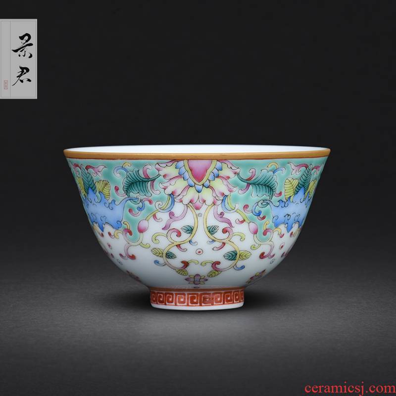 Hand - made JingJun jingdezhen ceramics colored enamel flowers all Hand sample tea cup cup master of kung fu single CPU