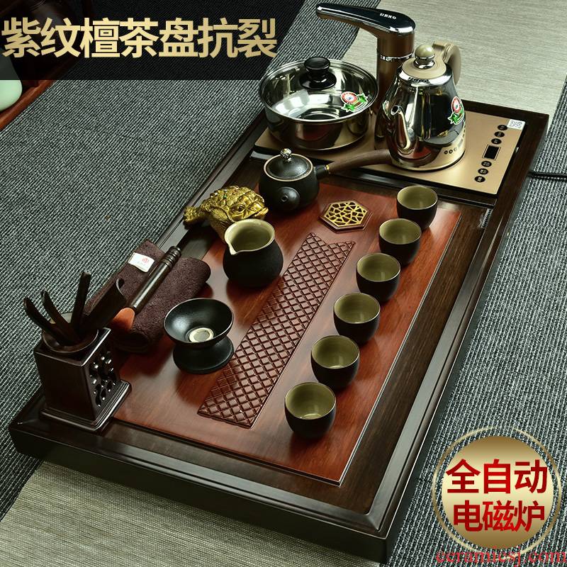 The beginning day, violet arenaceous kung fu tea set of a complete set of domestic The whole piece of wood tea tray was four one automatic induction cooker