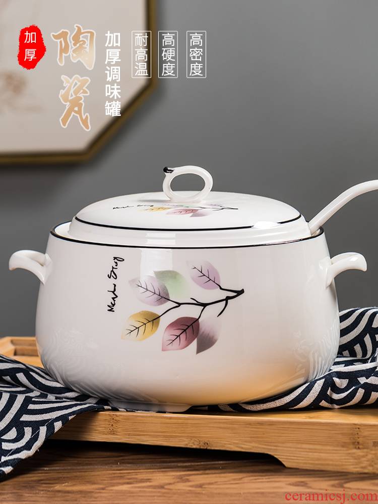 High temperature resistant ceramic household with cover as the seal flavor pot with handles pepper, cooking oil, can in the kitchen
