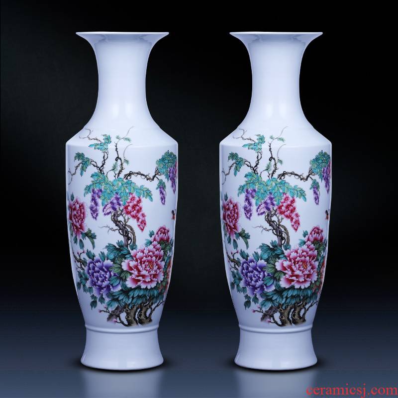 Jingdezhen ceramics powder enamel vase landing large blooming flowers I sitting room decorate household act the role ofing is tasted furnishing articles