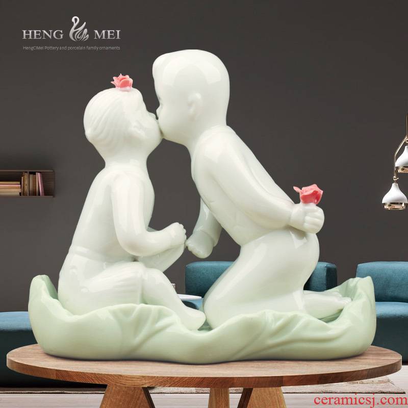 Love 's kiss and exquisite imitation jade porcelain ceramic crafts home decoration fashion home furnishing articles furnishings