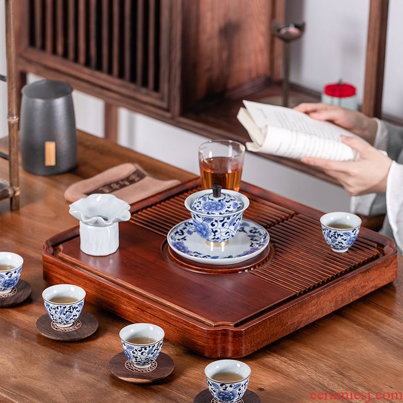 Fujian and heavy bamboo tea tray to restore ancient ways bamboo square tea home Chinese kung fu tea set tea sea drainage type