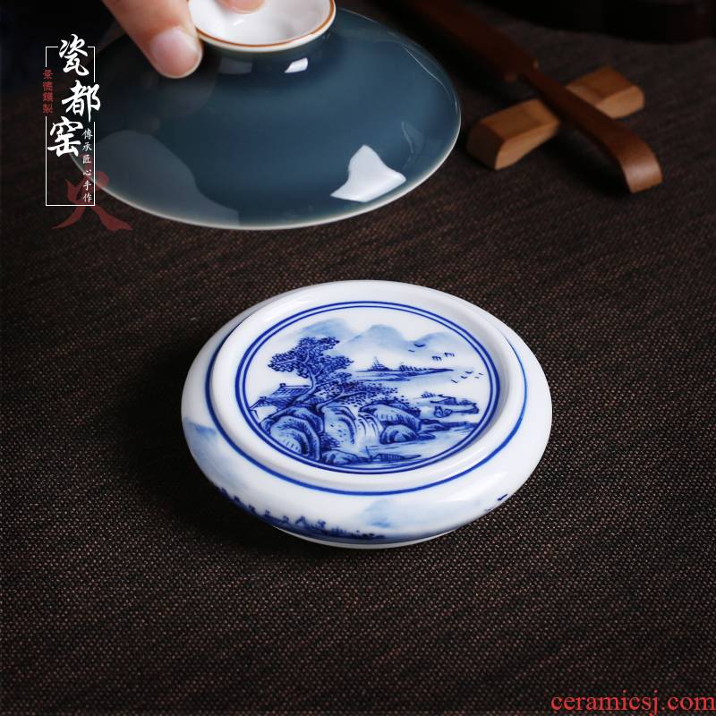 Jingdezhen up the fire which is checking ceramic hand - made porcelain cover set pot holder cover kung fu tea accessories cup mat