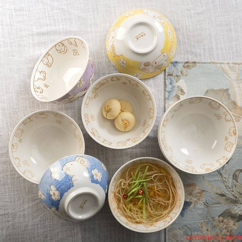Hand made Japanese ceramics single use household good lovely children 12 zodiac noodles bowl of l