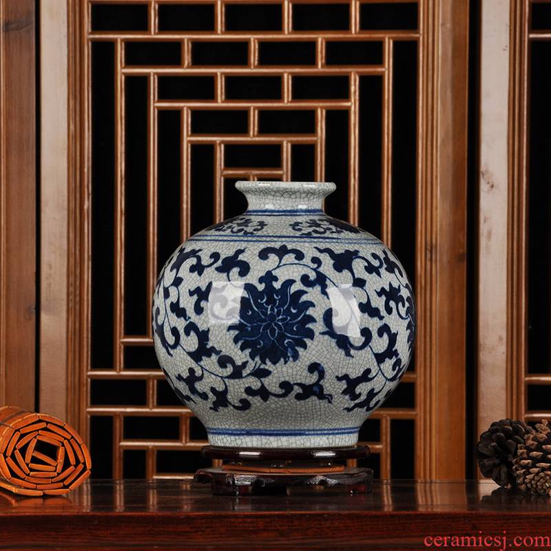 Jingdezhen blue and white Chinese style household decorative crafts antique ceramics up crack pomegranate flower vase furnishing articles