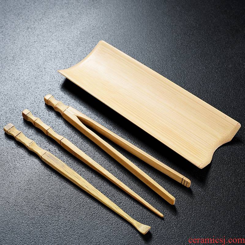 Howe auspicious natural bamboo suite manually is ChaZhen tea spoon ChaGa four - piece six gentleman kung fu tea tea set
