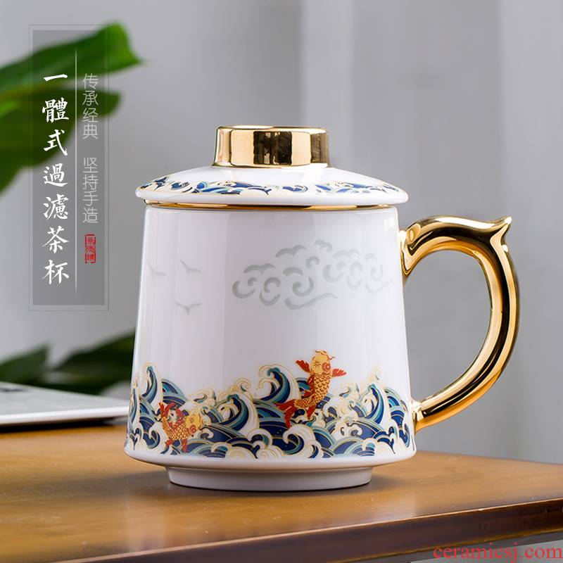 Jingdezhen up the fire which jade porcelain tea cups large capacity filter ceramic office mark cup cup with cover