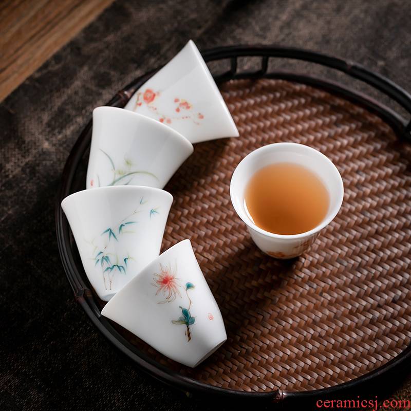 Fujian and hand - made ceramic kung fu tea cup by patterns of household sample tea cup single CPU hand Japanese tea masters cup