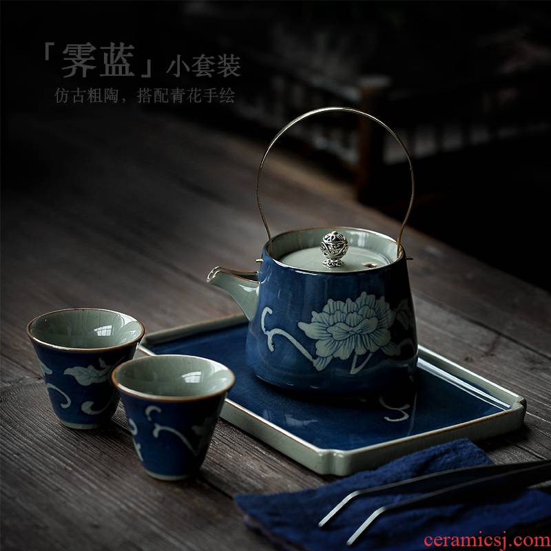 ShangYan vintage kung fu tea set suit household girder pot of tea tea tray of a complete set of tea, contracted Japanese tea set
