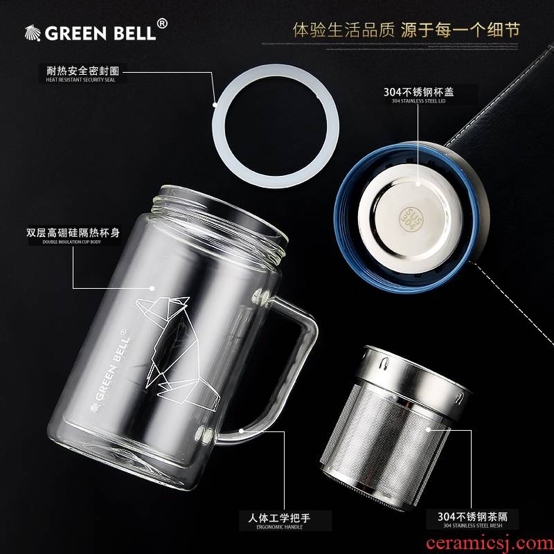 A String of double deck glass men high - capacity tea cups with handles office filter tea cup 500