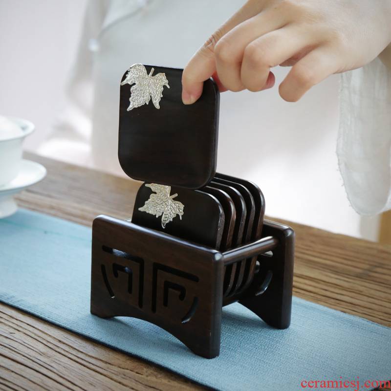 Ebony wood tea cup mat cup mat tea kung fu tea saucer combination Japanese tea accessories combination