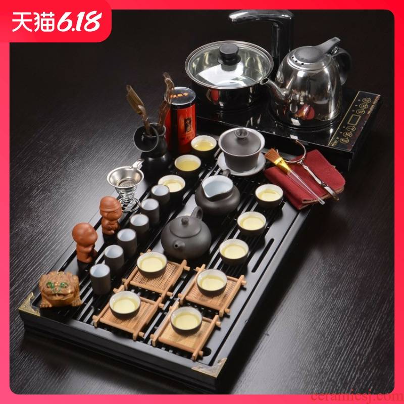 Hold to guest optimum solid wood tea tray was violet arenaceous kung fu tea sets four one gift set tea service