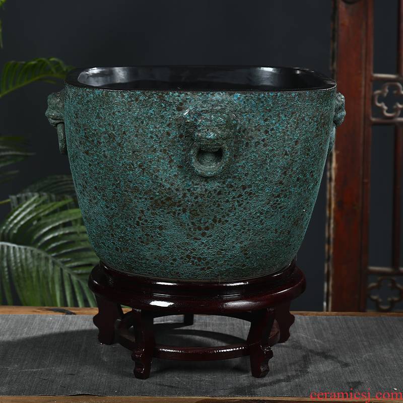 Jingdezhen ceramic square mercifully glaze tank yard large turtle cylinder fish basin water lily bowl lotus lotus