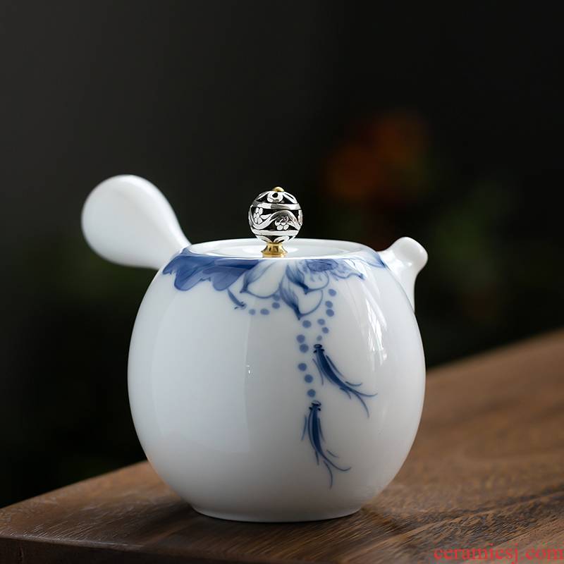 Fujian and hand made lotus ceramic teapot contracted household ball hole side put the pot of Japanese kung fu tea set small teapot
