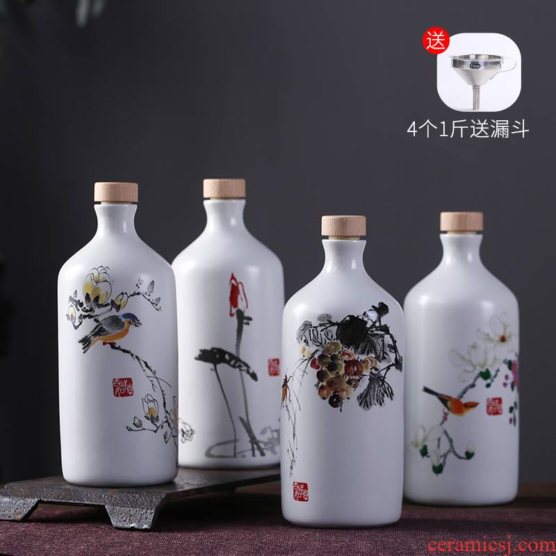 Jingdezhen ceramic bottle wine jar a kilo with ink and decoration of Chinese style hip flask sealed bottles household liquor bottles